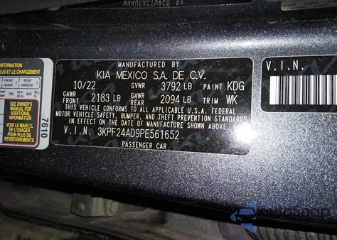 2023 Kia Forte Lxs z USA, uszkodzony, nr VIN 3KPF24AD9PE561652